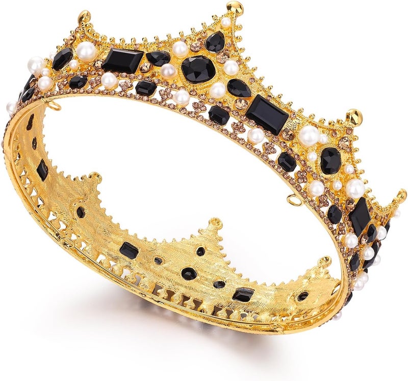 FORSEVEN King Crown for Men Crystal Pearl Wedding Tiaras Birthday Party Round Crowns Christmas Crowns - Image 1